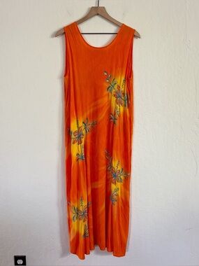 Tropical Batik Floral Embroidered Sleeveless Midi Dress One Size Beach Vacation